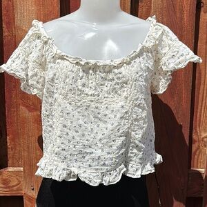 Etiquette Women’s Floral White Ruffle Crop Top Size M